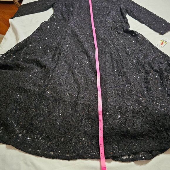 NWT SLNY Black Sequin Lace Party Dress 14 With 3/4 Sleeves & A-Line Silhouette - Picture 10 of 14